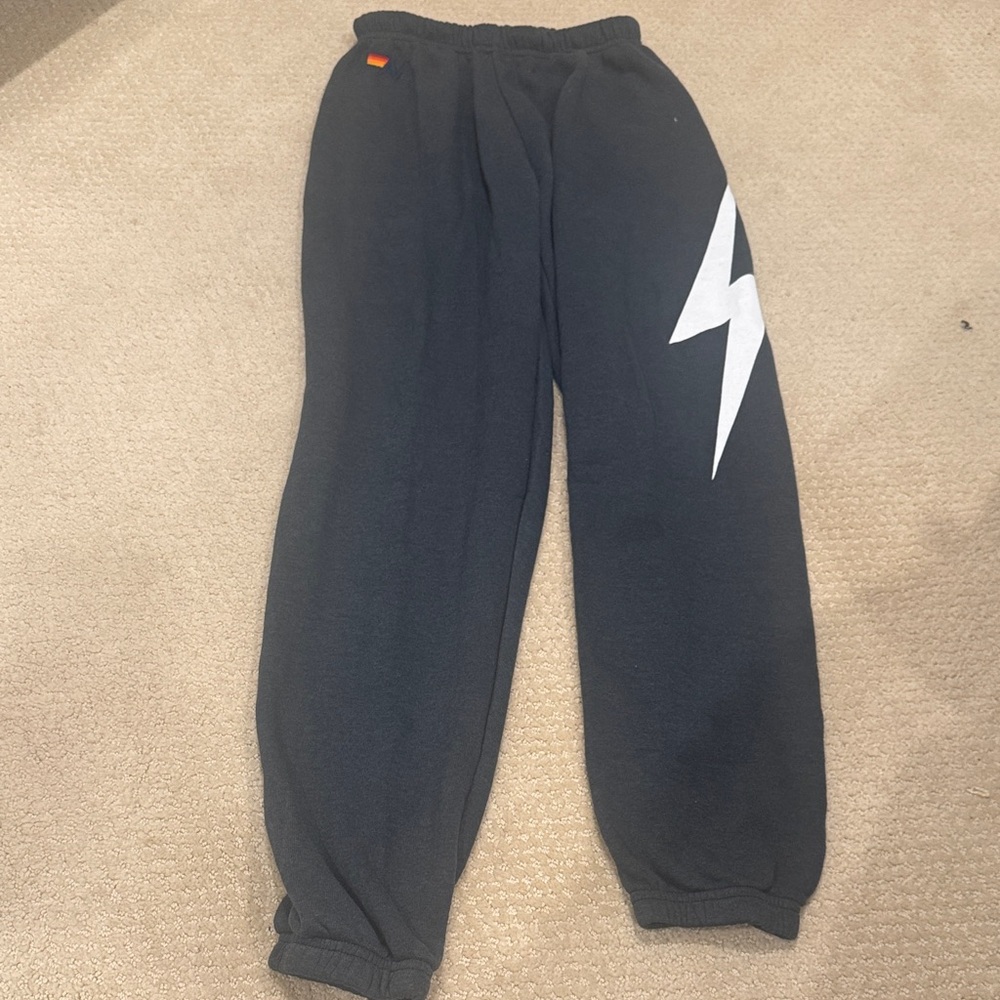 Aviator Nation Charcoal Sweatshirt and Sweatpants with White Lightning NWT - Picture 4 of 7